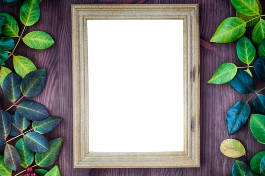 Vintage wooden background with blank frame for the inscriptions photo