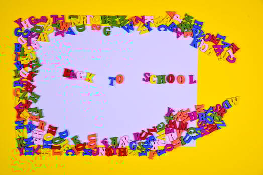 Yellow background with multi-colored wooden letters photo