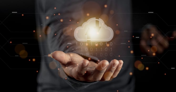 Cloud computing concept - connect to cloud. Businessman or information technologist with cloud computing icon. photo