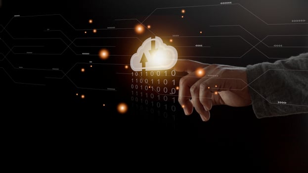 Cloud computing concept - connect to cloud. Businessman or information technologist with cloud computing icon. photo