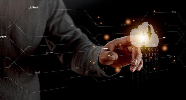 Cloud computing concept - connect to cloud. Businessman or information technologist with cloud computing icon. photo