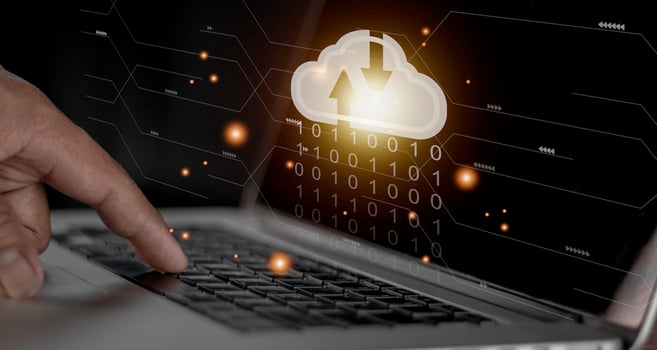 Cloud computing concept - connect to cloud. Businessman or information technologist with cloud computing icon. photo