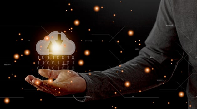 Cloud computing concept - connect to cloud. Businessman or information technologist with cloud computing icon. photo