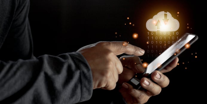 Cloud computing concept - connect to cloud. Businessman or information technologist with cloud computing icon. photo