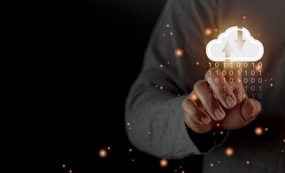 Cloud computing concept - connect to cloud. Businessman or information technologist with cloud computing icon. photo