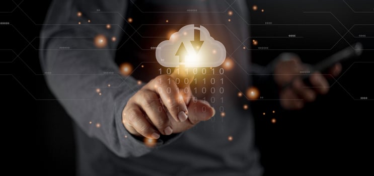 Cloud computing concept - connect to cloud. Businessman or information technologist with cloud computing icon. photo