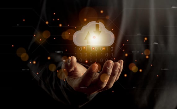 Cloud computing concept - connect to cloud. Businessman or information technologist with cloud computing icon. photo
