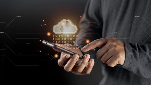 Cloud computing concept - connect to cloud. Businessman or information technologist with cloud computing icon. photo