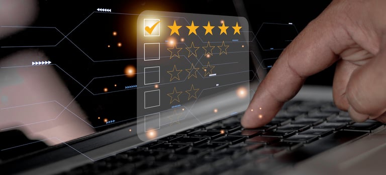 Businessman pressing smiley face emoticon on virtual touch screen. Customer service evaluation concept. Excellent Customer Service Evaluation. photo