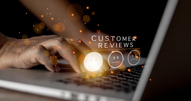 Businessman pressing smiley face emoticon on virtual touch screen. Customer service evaluation concept. Excellent Customer Service Evaluation. photo