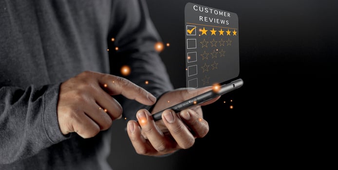 Businessman pressing smiley face emoticon on virtual touch screen. Customer service evaluation concept. Excellent Customer Service Evaluation. photo