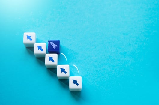 A startup is moving up the steps of progress. Successfully pass all the stages of development and perform a release. Success and popularity, general recognition. Climb the career ladder photo