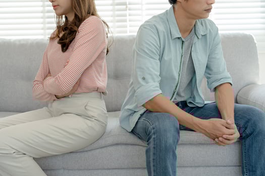 Divorce. Asian couples are desperate and disappointed after marriage. Husband and wife are sad, upset and frustrated after quarrels. distrust, love problems, betrayals. family problem, teenage love photo