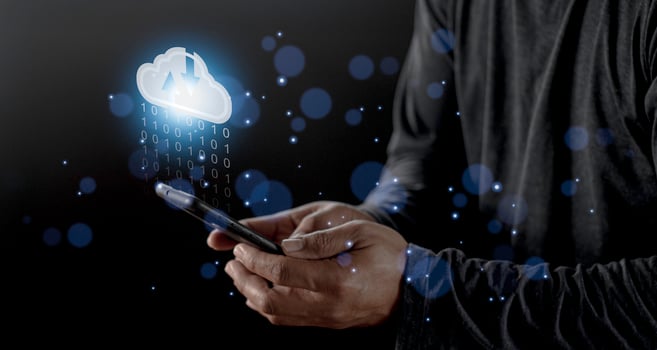 Cloud computing concept - connect to cloud. Businessman or information technologist click on cloud computing icon. photo