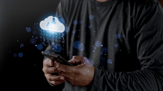 Cloud computing concept - connect to cloud. Businessman or information technologist click on cloud computing icon. photo