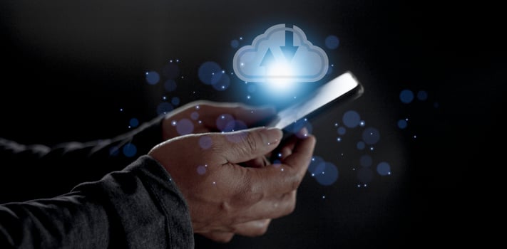 Cloud computing concept - connect to cloud. Businessman or information technologist click on cloud computing icon. photo
