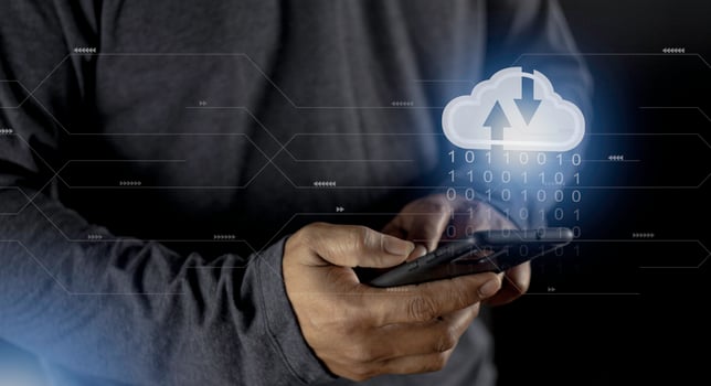 Cloud computing concept - connect to cloud. Businessman or information technologist click on cloud computing icon. photo
