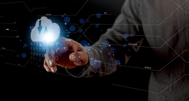 Cloud computing concept - connect to cloud. Businessman or information technologist click on cloud computing icon. photo