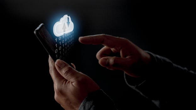 Cloud computing concept - connect to cloud. Businessman or information technologist click on cloud computing icon. photo