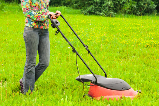 Mowing lawns, lawn mower on green grass photo