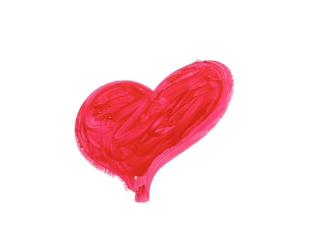 drawn bright red heart with lipstick isolated on white background photo