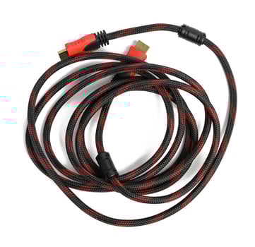 twisted cable in a textile black sheath on a white background, hdmi adapter photo