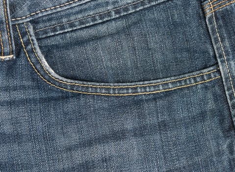 front pocket of blue classic jeans, full frame photo