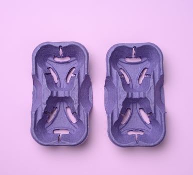 purple recyclable hot drink holder, paper holder for two takeaway cups photo