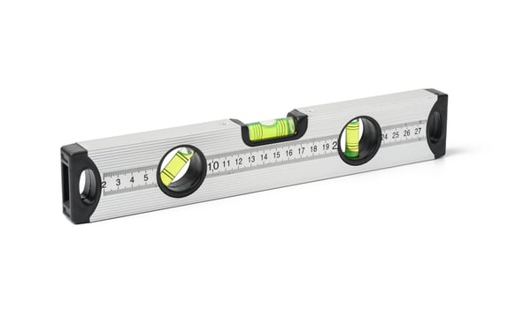 metallic building level on a white background. Measuring instrument photo