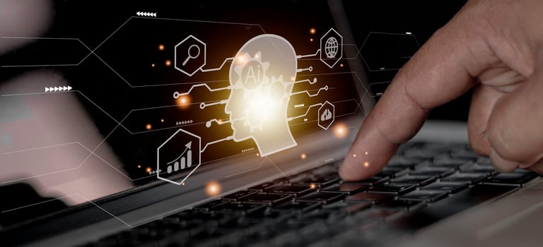 Businessman using light bulbs icon intelligence Ai. Chat bot with AI Artificial Intelligence, Futuristic technology, robot in online system. photo