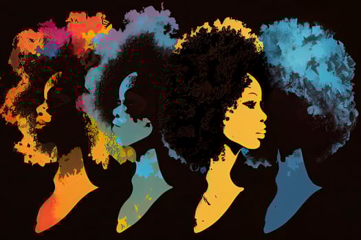 Black History Month for modern times illustration with paint color black women with afro hair silhouette photo