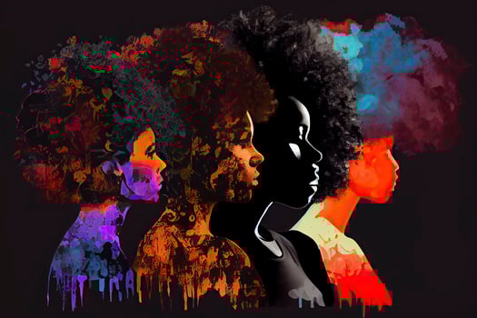 Black History Month for modern times illustration with paint color black women with afro hair silhouette photo