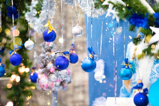 Christmas background of balloons and snowflakes.Christmas background. photo