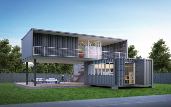 Container house and office with lawn grass.3d rendering photo