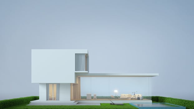 Modern minimal house with swimming pool and lawn isolated on background.3d rendering photo