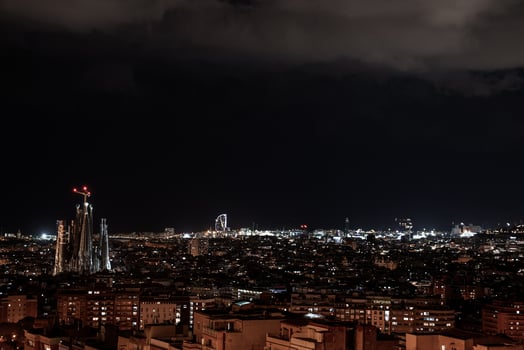Night view of the La Sagrada Familia cathedral. Impressive cathedral photo