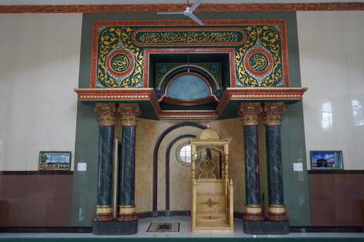 Interiors in the Jami Baitul Kudus mosque, Bogor, Indonesia. photo