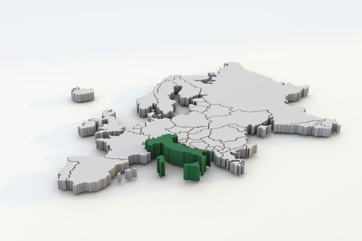 Europe map 3d render isolated with  green Italy a European country photo