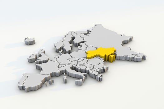 Europe map 3d render isolated with yellow Ukraine a European country photo
