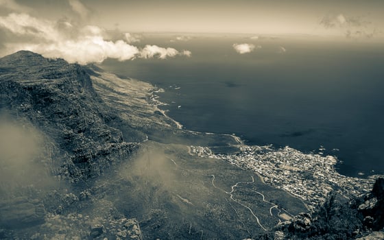 Gigantic view from Table Mountain Cape Town, Sea Point Promenade. photo