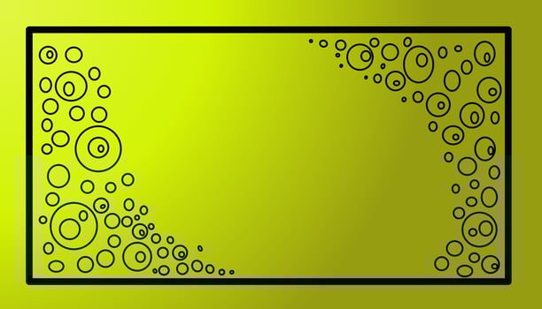 Yellow illustration background with black outline frame and black balls around the edges photo