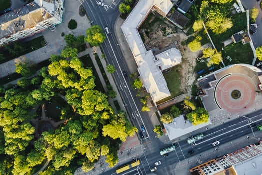 Aerial view of city crossroad with cars photo