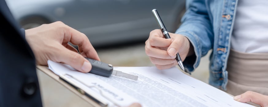 lease, rental car, sell, buy. Dealership send contract and car keys to new owner to sign. Sales, loan credit financial, rent vehicle, insurance, renting, Seller, dealer, installment, car care business photo