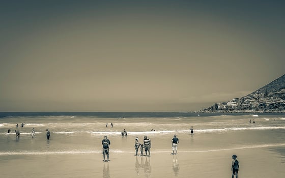Cape Town Western Cape South Africa 2018 People and tourism Fish Hoek Beach False Bay Cape Town. photo