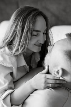 earlier morning bride and groom at home photo
