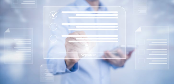 Signing electronic documents on digital documents Online, businessman with contract Electronic signature, e-signing, digital document management, paperless office, signing business contract concept, photo