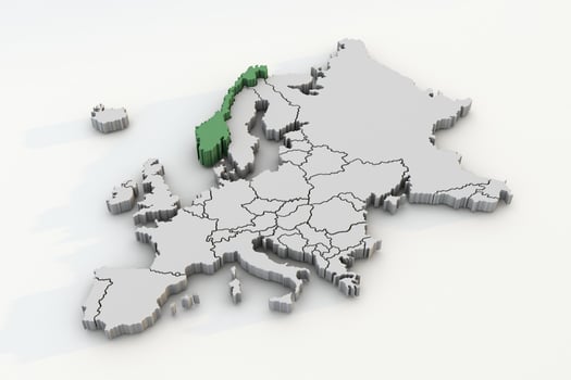 Europe map 3d render isolated with green Norway a European country photo