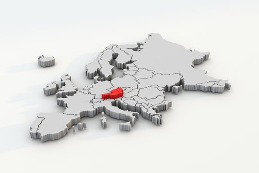 Europe map 3d render isolated with red Austria a European country photo