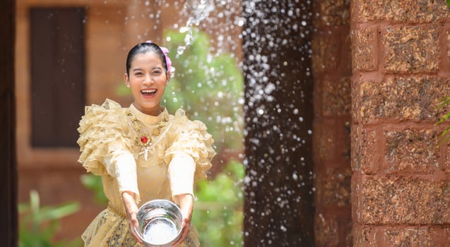 Portrait beautiful woman in Songkran festival with Thai Traditional costume photo