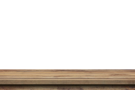Empty wood table on isolate white background and display montage with copy space for product. photo